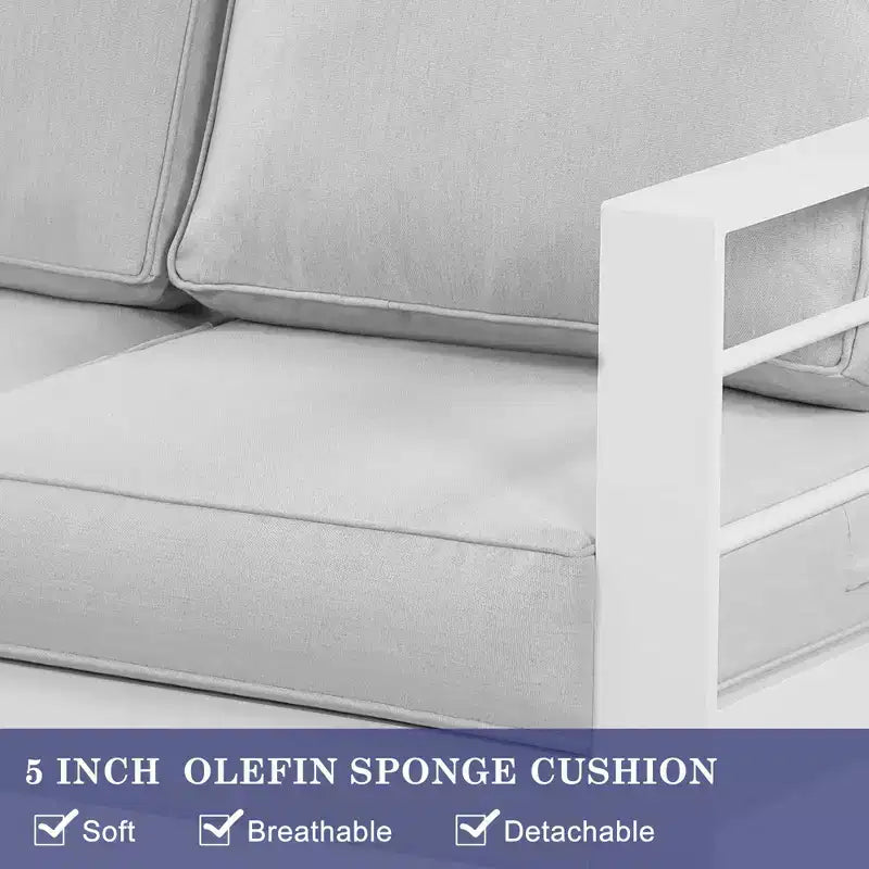 Heynemo Fauteuil de jardin en métal, 2 pièces en aluminium toutes saisons, chaise de canapé contemporaine d'extérieur (blanc) avec coussins (gris clair)