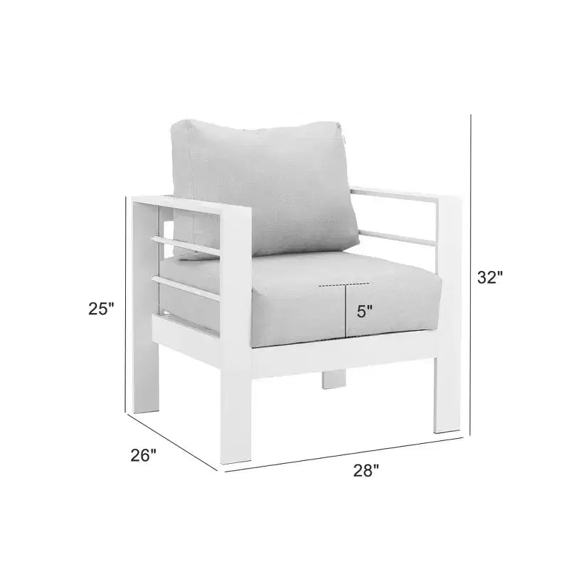 Heynemo Fauteuil de jardin en métal, 2 pièces en aluminium toutes saisons, chaise de canapé contemporaine d'extérieur (blanc) avec coussins (gris clair)