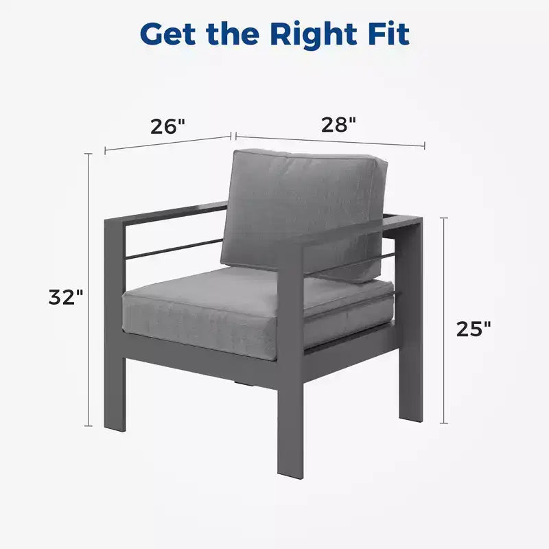 Heynemo Fauteuil de jardin en métal, 2 pièces en aluminium toutes saisons, chaise de canapé contemporaine d'extérieur (blanc) avec coussins (gris clair)