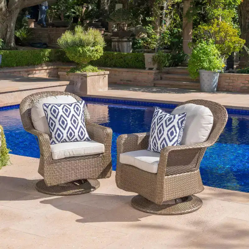 Christopher Knight Home Liam Outdoor Wicker Swivel Club Chairs with Cushions (Set of 2)