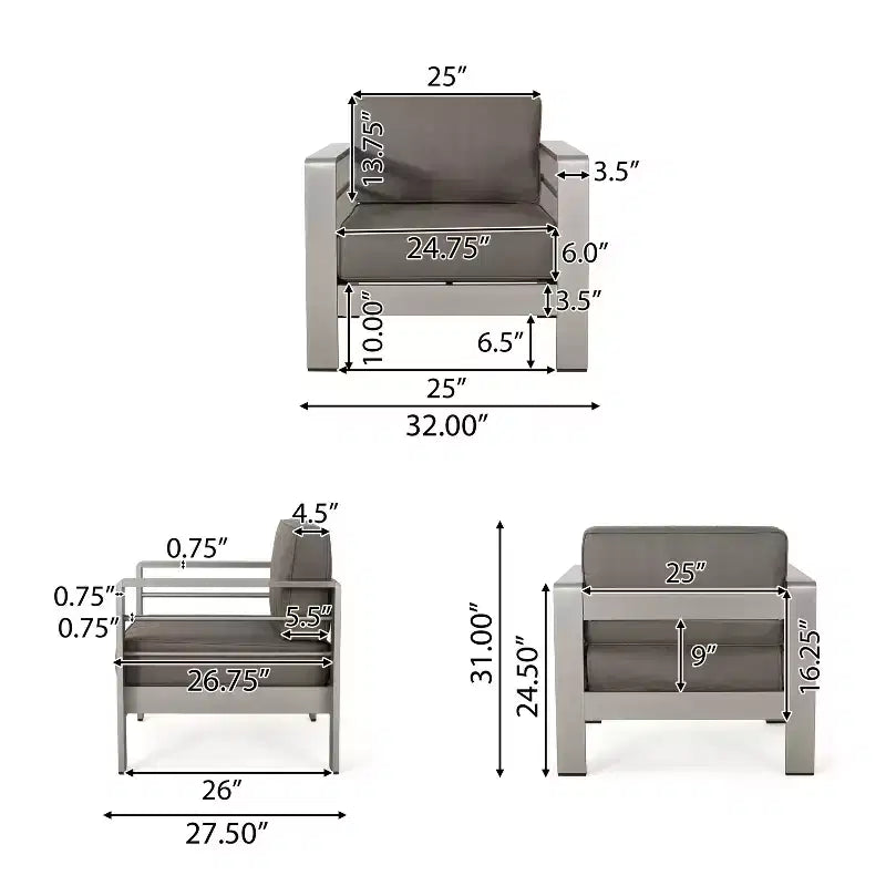 Christopher Knight Home Miller Fauteuils de jardin en aluminium avec coussins (lot de 4)