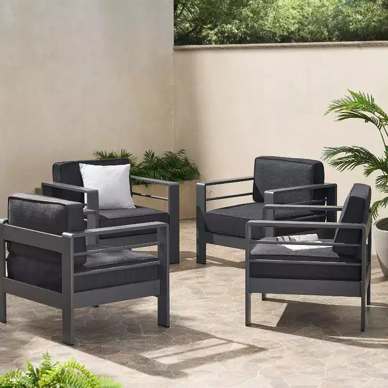 Christopher Knight Home Miller Outdoor Aluminum Club Chairs with Cushions (Set of 4)