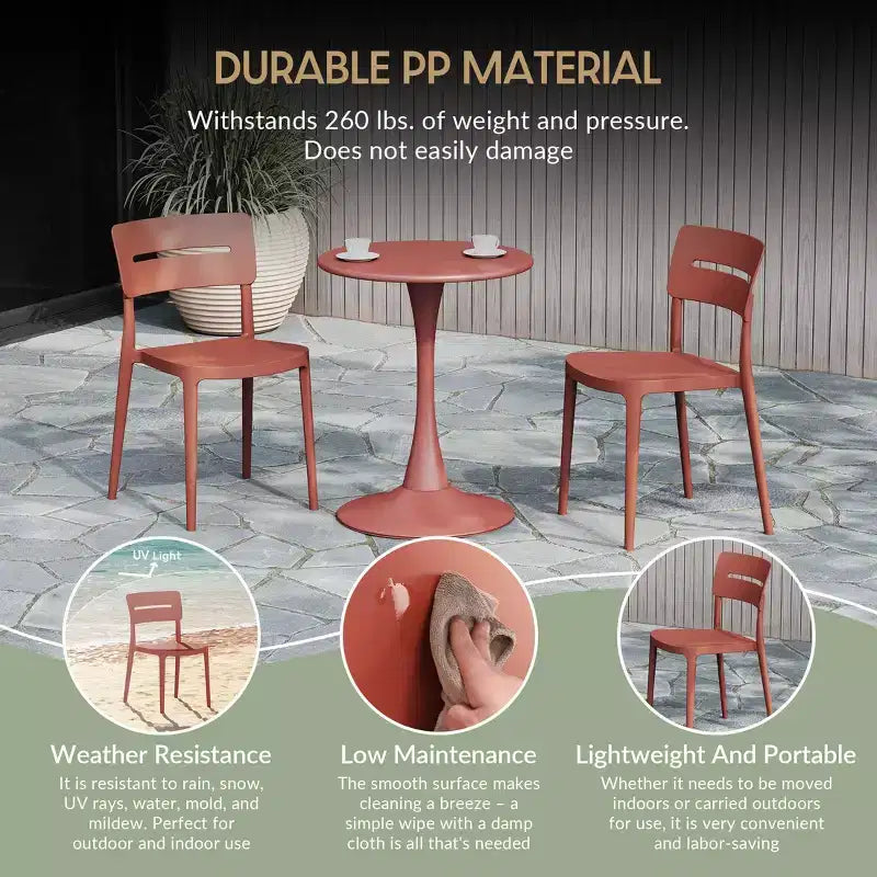 WestinTrends Playa Chaises de salle à manger modernes empilables en plastique pour l'extérieur (lot de 4), rouges