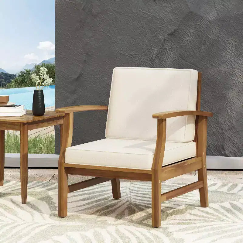 Fauteuil de jardin GDFStudio Abena en bois d'acacia avec coussins