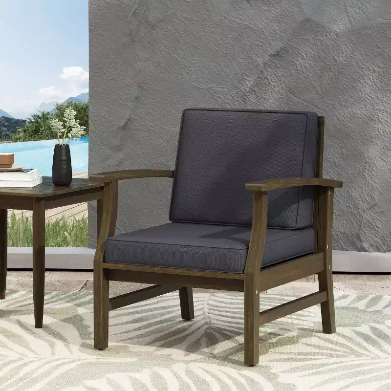 Fauteuil de jardin GDFStudio Abena en bois d'acacia avec coussins