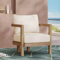 Christopher Knight Home Aston Outdoor Acacia Wood Club Chair with Cushions, Weathered Brown and Beige
