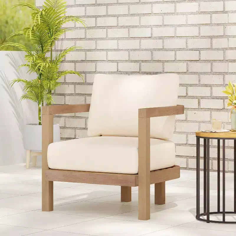 Christopher Knight Home Aston Fauteuil d'extérieur en bois d'acacia avec coussins, marron vieilli et beige