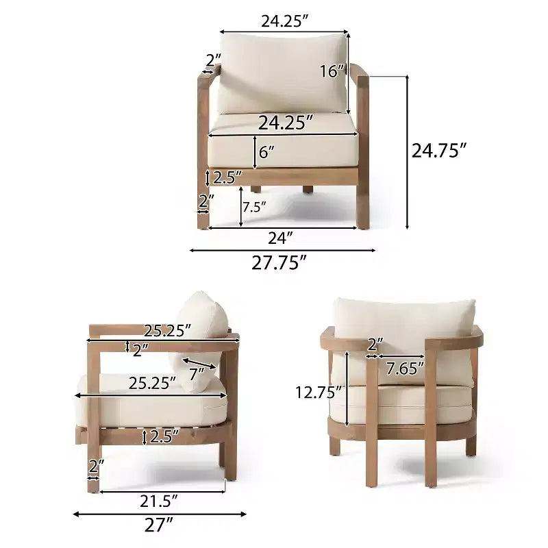 Christopher Knight Home Aston Fauteuil d'extérieur en bois d'acacia avec coussins, marron vieilli et beige