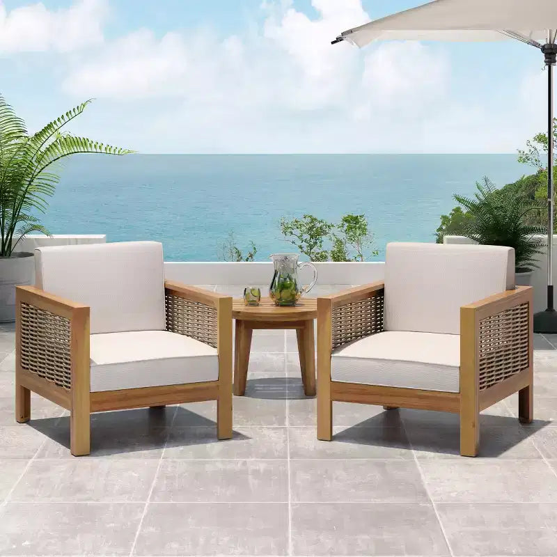 GDFStudio Allegra Outdoor Acacia Wood and Wicker Club Chair with Cushion