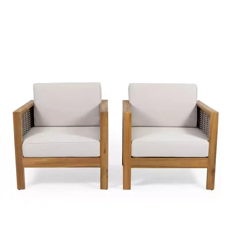 Fauteuil de club d'extérieur GDFStudio Allegra en bois d'acacia et osier avec coussin