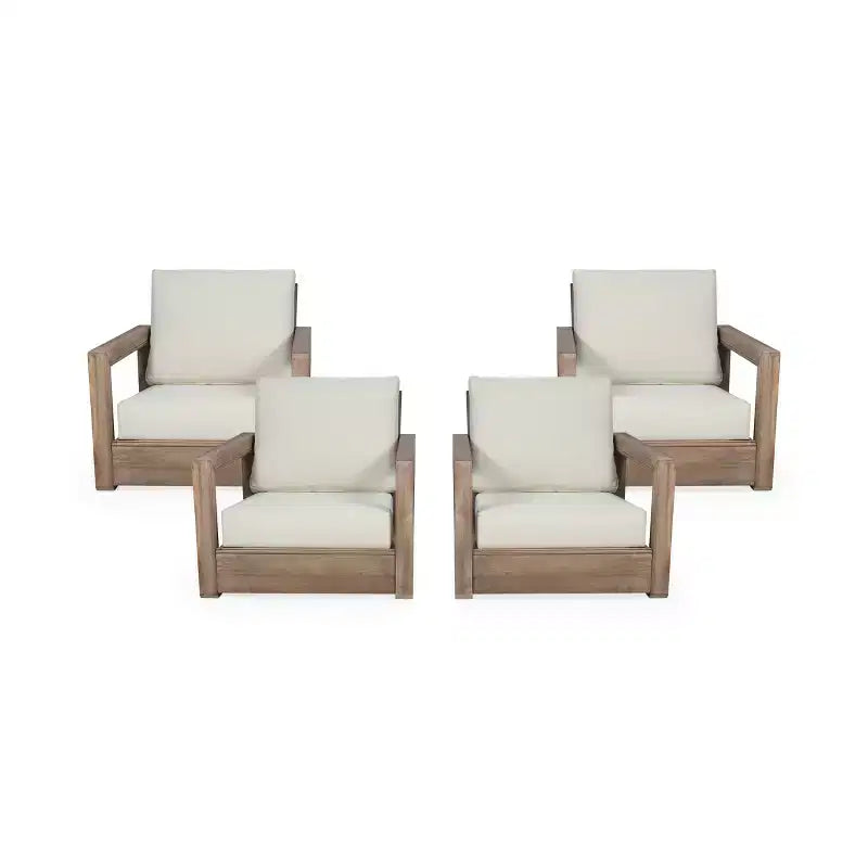 Christopher Knight Home Westchester Outdoor Acacia Wood Club Chairs with Cushions (Set of 4), Brown/Beige