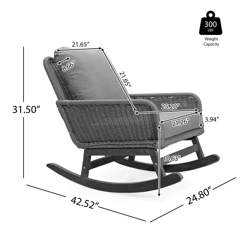 Fauteuil à bascule élégant en osier avec coussins, fauteuil à bascule en bois avec accoudoirs en rotin, parfait pour l'intérieur et l'extérieur - ModernLuxe