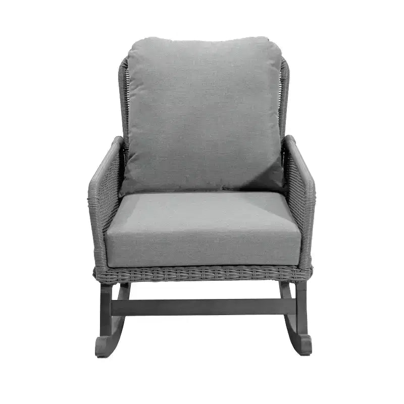 Fauteuil à bascule élégant en osier avec coussins, fauteuil à bascule en bois avec accoudoirs en rotin, parfait pour l'intérieur et l'extérieur - ModernLuxe