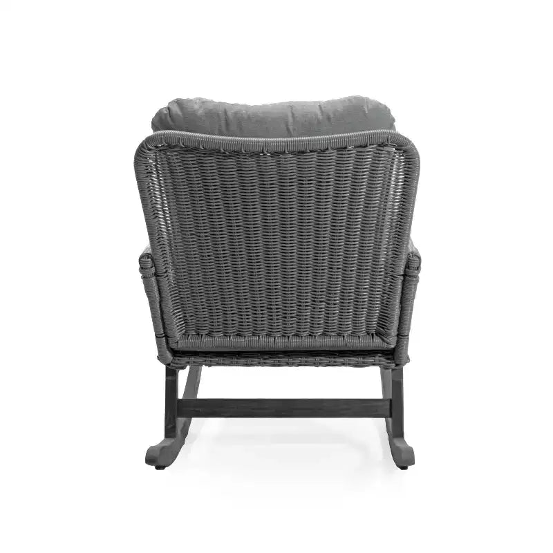 Fauteuil à bascule élégant en osier avec coussins, fauteuil à bascule en bois avec accoudoirs en rotin, parfait pour l'intérieur et l'extérieur - ModernLuxe
