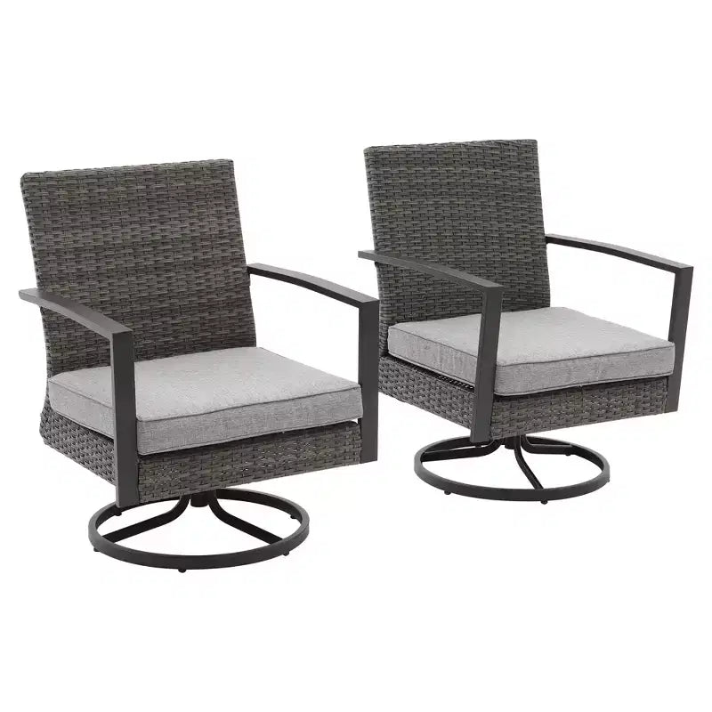 Chaises de salle à manger pivotantes Heynemo pour terrasse avec rotation à 360 degrés, chaises en rotin toutes saisons avec coussins et cadre en métal pour véranda, bistrot, balcon