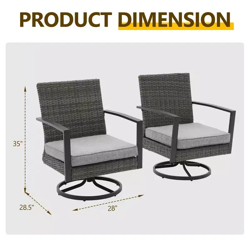 Chaises de salle à manger pivotantes Heynemo pour terrasse avec rotation à 360 degrés, chaises en rotin toutes saisons avec coussins et cadre en métal pour véranda, bistrot, balcon