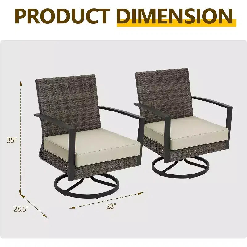 Chaises de salle à manger pivotantes Heynemo pour terrasse avec rotation à 360 degrés, chaises en rotin toutes saisons avec coussins et cadre en métal pour véranda, bistrot, balcon