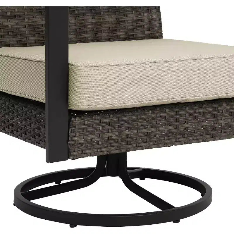 Chaises de salle à manger pivotantes Heynemo pour terrasse avec rotation à 360 degrés, chaises en rotin toutes saisons avec coussins et cadre en métal pour véranda, bistrot, balcon
