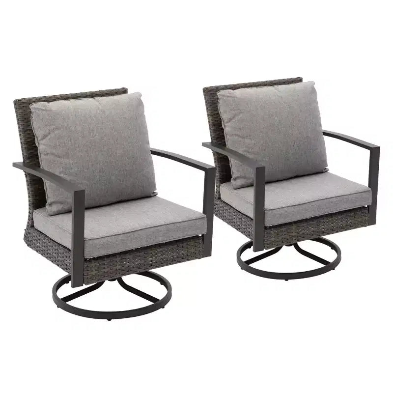 Heynemo Patio Swivel Dining Chairs with 360-Degree Rotating, All Weather Rattan Chairs with Cushions & Metal Frame for Porch, Bistro, Balcony