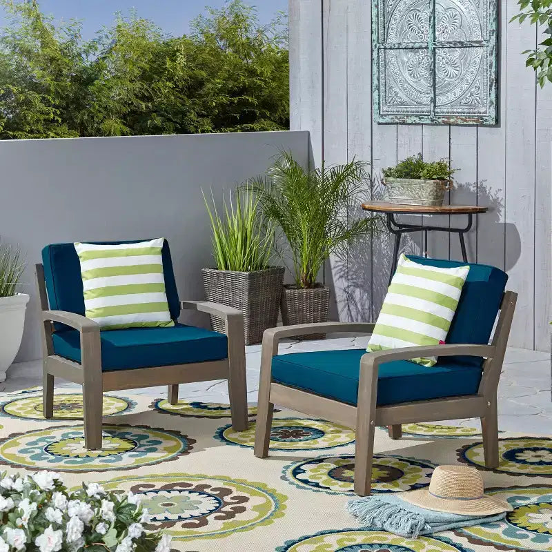 Christopher Knight Home Chaises de club d'extérieur Parma en bois d'acacia avec coussins résistants à l'eau (lot de 2)