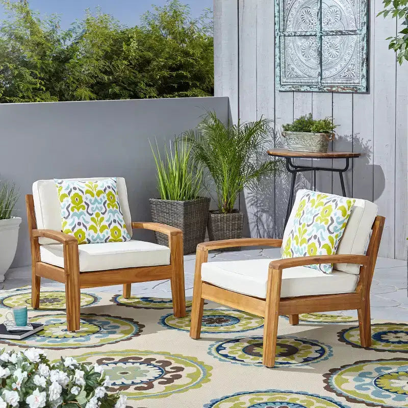 Christopher Knight Home Chaises de club d'extérieur Parma en bois d'acacia avec coussins résistants à l'eau (lot de 2)