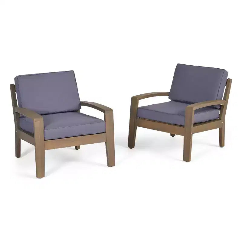 Christopher Knight Home Chaises de club d'extérieur Parma en bois d'acacia avec coussins résistants à l'eau (lot de 2)