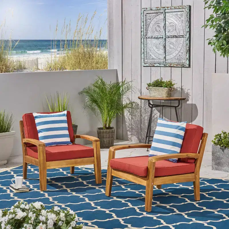 Christopher Knight Home Chaises de club d'extérieur Parma en bois d'acacia avec coussins résistants à l'eau (lot de 2)