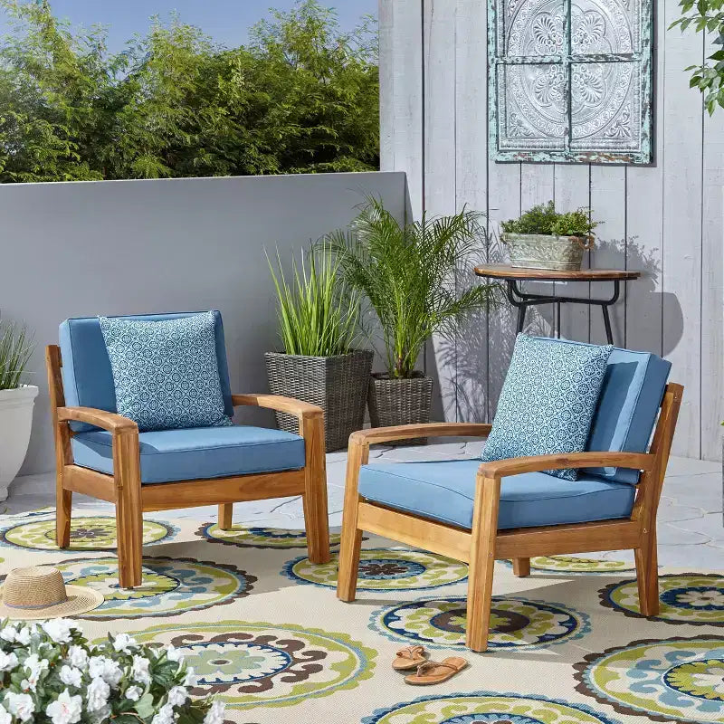 Christopher Knight Home Chaises de club d'extérieur Parma en bois d'acacia avec coussins résistants à l'eau (lot de 2)