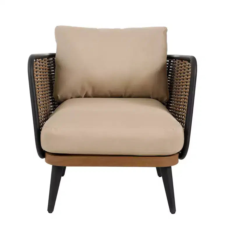 Christopher Knight Home Bonita Patio Rustic Iron and Rattan Club Chair with Cushions, Beige