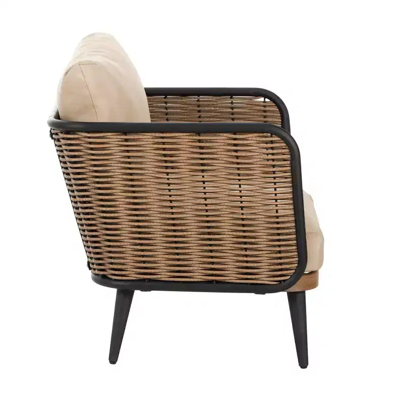 Christopher Knight Home Fauteuil de jardin Bonita en fer rustique et rotin avec coussins, beige