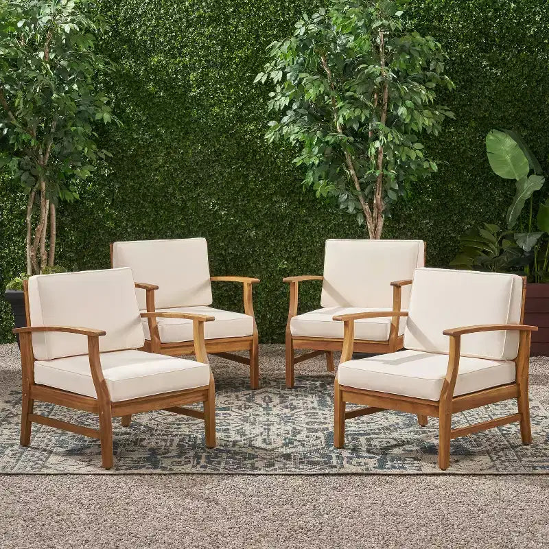 Chaises de club d'extérieur GDFStudio Abena en bois d'acacia avec coussins (lot de 4)