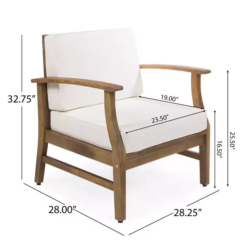 Chaises de club d'extérieur GDFStudio Abena en bois d'acacia avec coussins (lot de 4)