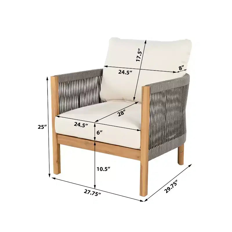 Christopher Knight Home Celeste, fauteuil de club rembourré en bois d'acacia tressé avec corde, pour l'extérieur