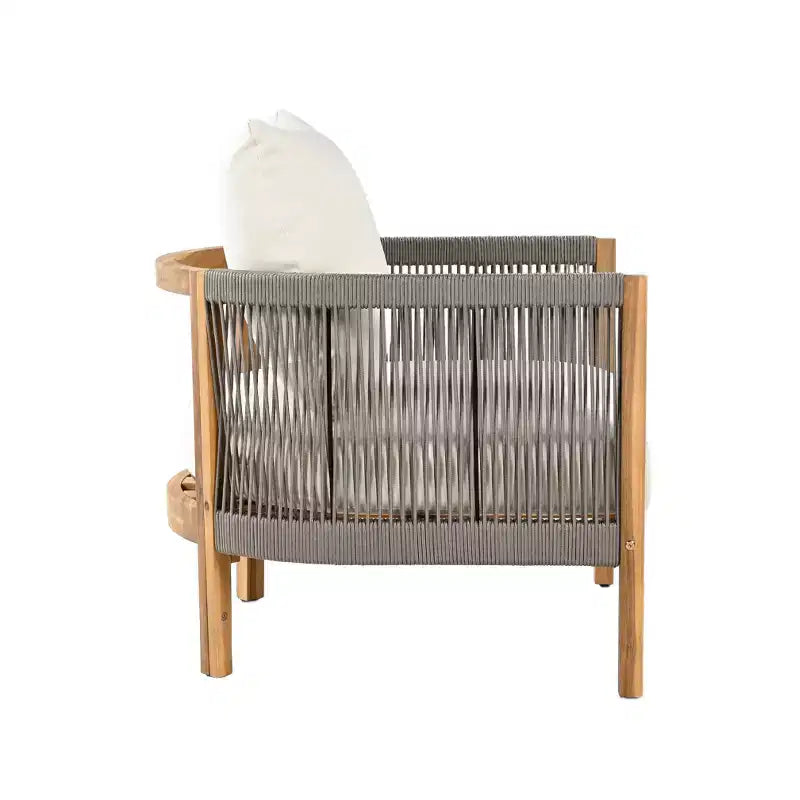 Christopher Knight Home Celeste, fauteuil de club rembourré en bois d'acacia tressé avec corde, pour l'extérieur