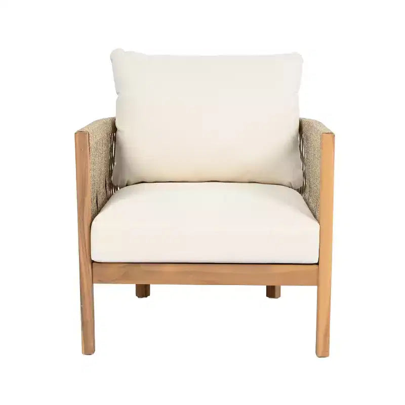 Christopher Knight Home Celeste, fauteuil de club rembourré en bois d'acacia tressé avec corde, pour l'extérieur