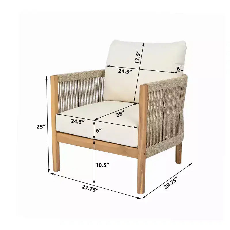 Christopher Knight Home Celeste, fauteuil de club rembourré en bois d'acacia tressé avec corde, pour l'extérieur