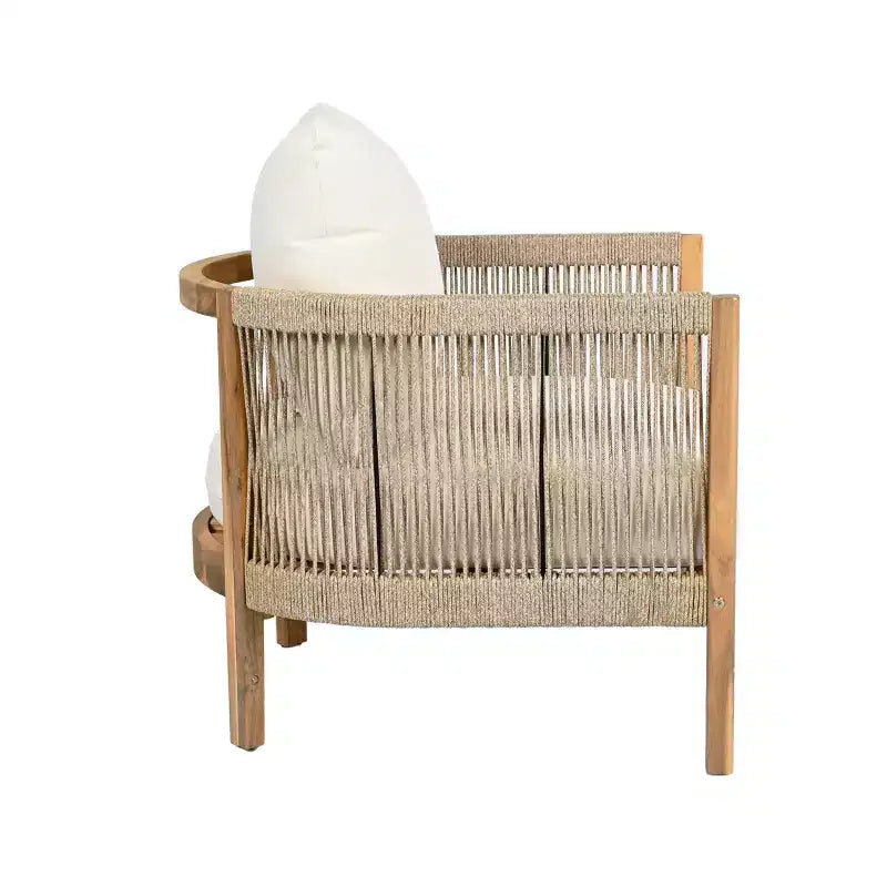 Christopher Knight Home Celeste, fauteuil de club rembourré en bois d'acacia tressé avec corde, pour l'extérieur