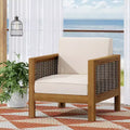 Outdoor Patio Chair, Acacia Wood Frame Club Chair with Wicker Accents and Cushions - Merax