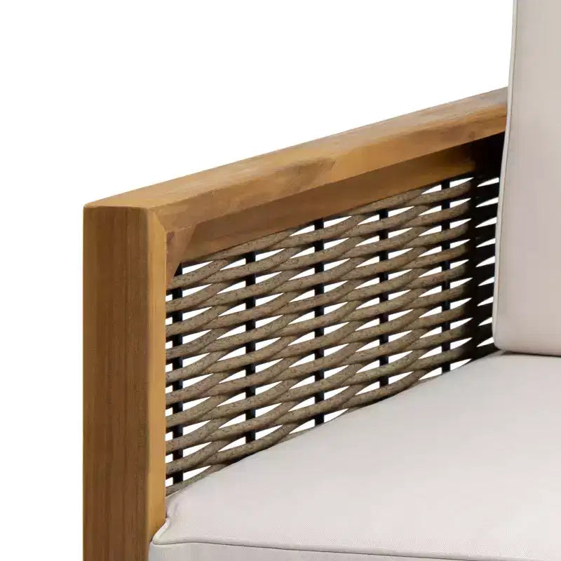 Fauteuil de jardin, fauteuil club à cadre en bois d'acacia avec accents en osier et coussins - Merax