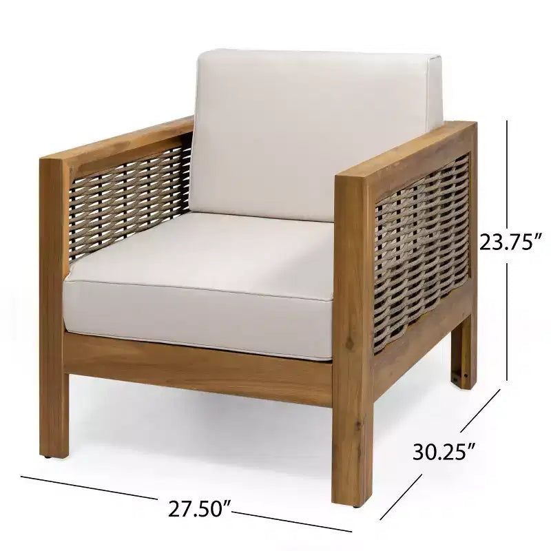 Fauteuil de jardin, fauteuil club à cadre en bois d'acacia avec accents en osier et coussins - Merax