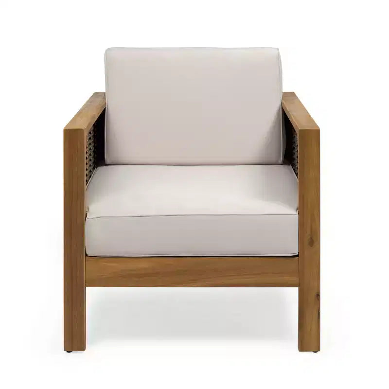 Fauteuil de jardin, fauteuil club à cadre en bois d'acacia avec accents en osier et coussins - Merax