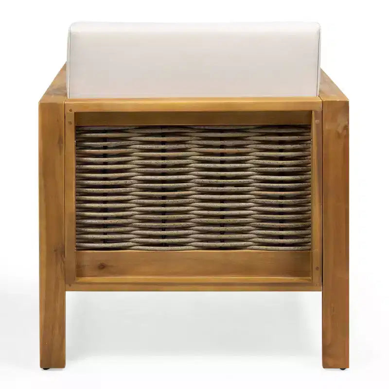Fauteuil de jardin, fauteuil club à cadre en bois d'acacia avec accents en osier et coussins - Merax