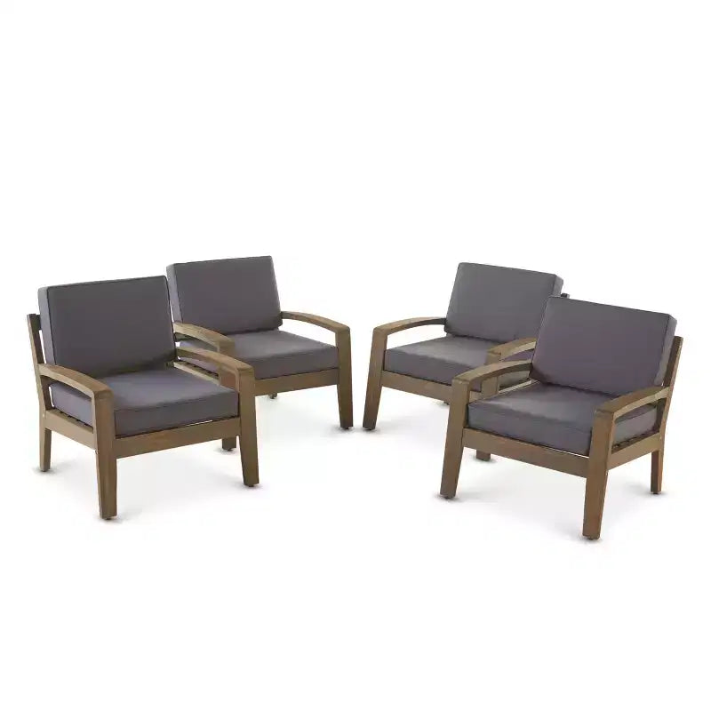 Christopher Knight Home Grenada Chaises de club d'extérieur en bois d'acacia avec coussins (Lot de 4)