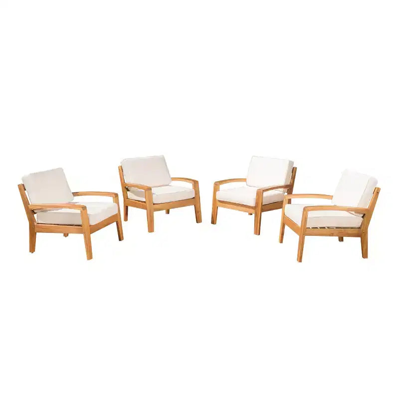 Christopher Knight Home Grenada Chaises de club d'extérieur en bois d'acacia avec coussins (Lot de 4)