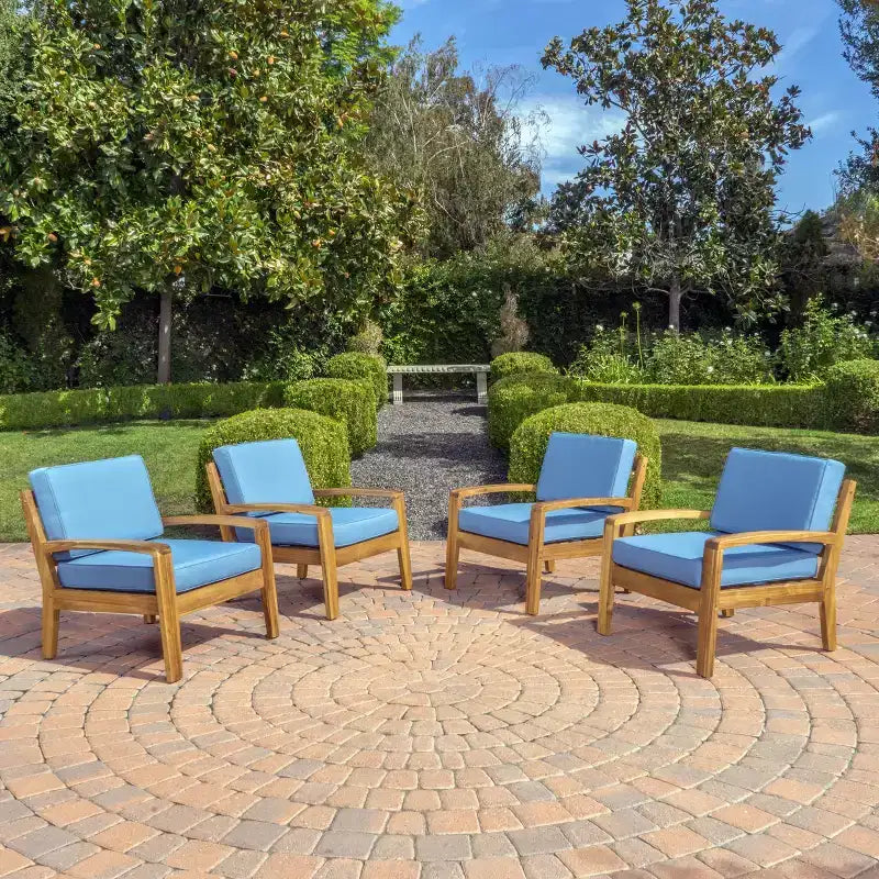 Christopher Knight Home Grenada Chaises de club d'extérieur en bois d'acacia avec coussins (Lot de 4)