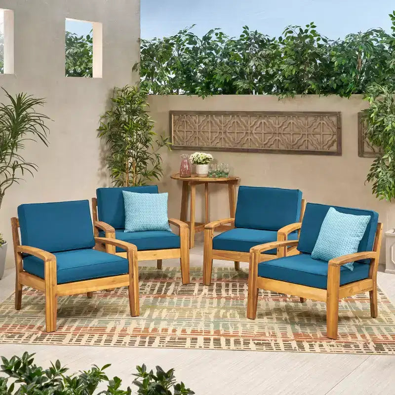 Christopher Knight Home Grenada Chaises de club d'extérieur en bois d'acacia avec coussins (Lot de 4)