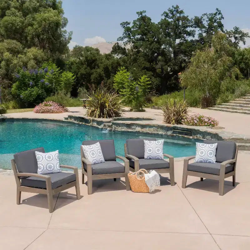 Christopher Knight Home Grenada Outdoor Acacia Wood Club Chairs with Cushions (Set of 4)