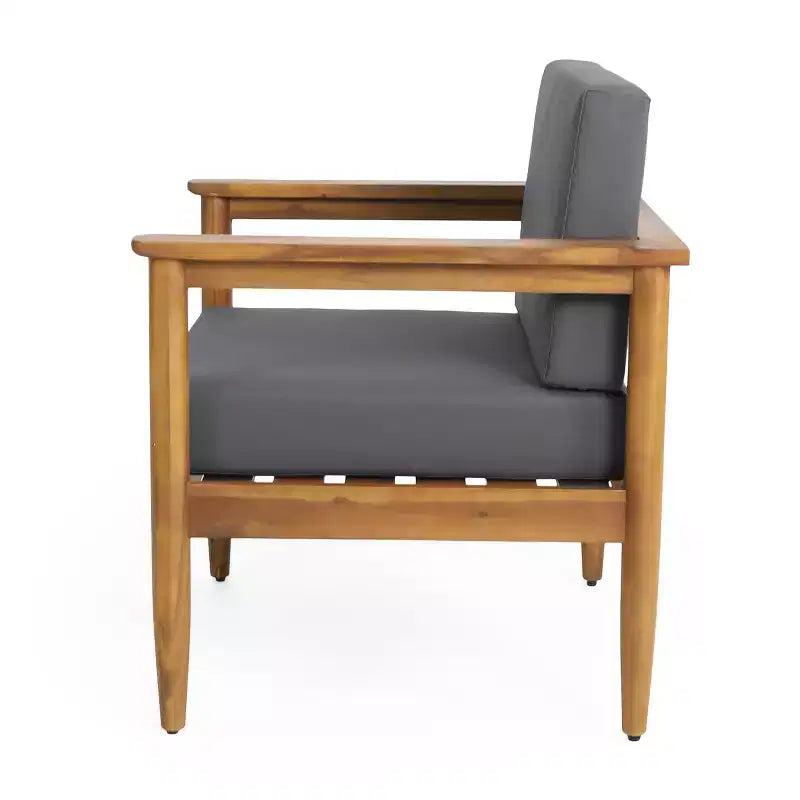 GDFStudio Plumb Chaise de club d'extérieur en bois d'acacia avec coussins gris résistants à l'eau