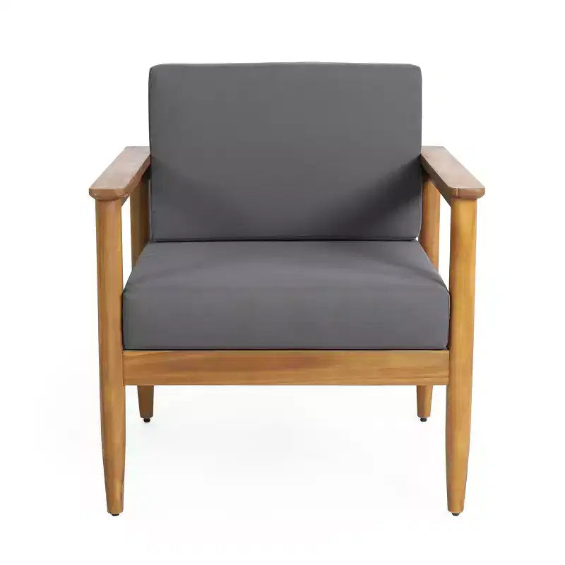 GDFStudio Plumb Chaise de club d'extérieur en bois d'acacia avec coussins gris résistants à l'eau