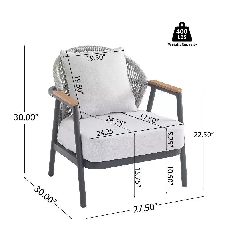 Christopher Knight Home Ove Fauteuil de club d'extérieur en métal tressé avec coussin